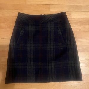 Loft Blue Plaid Wool Blend Skirt Size 2